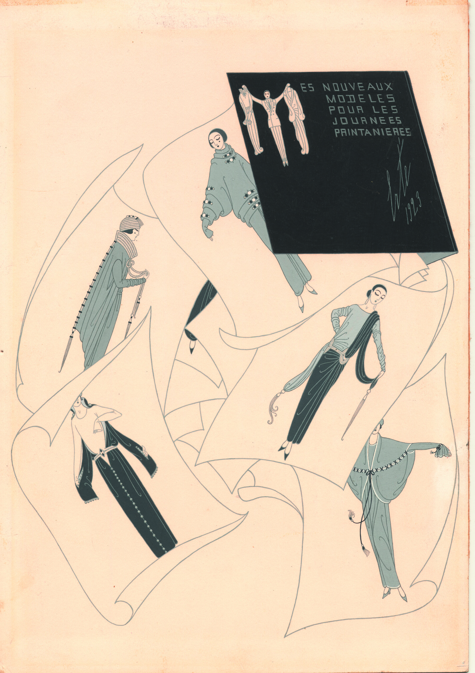 Five Dress Designs for Harper's Bazar, 1923, Pen and Ink